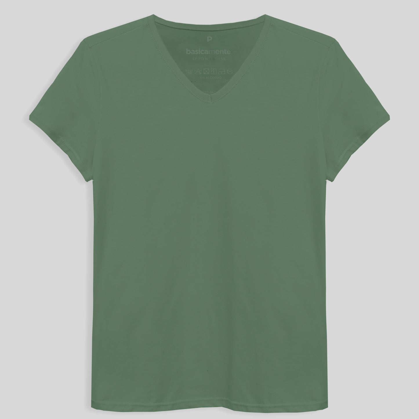 Camiseta Básica Gola V Feminina - Verde Oliva