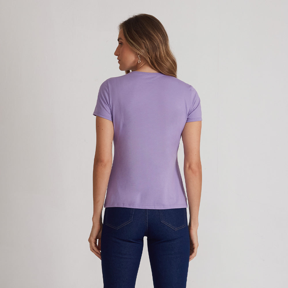 Camiseta Básica Gola V Feminina - Lilás