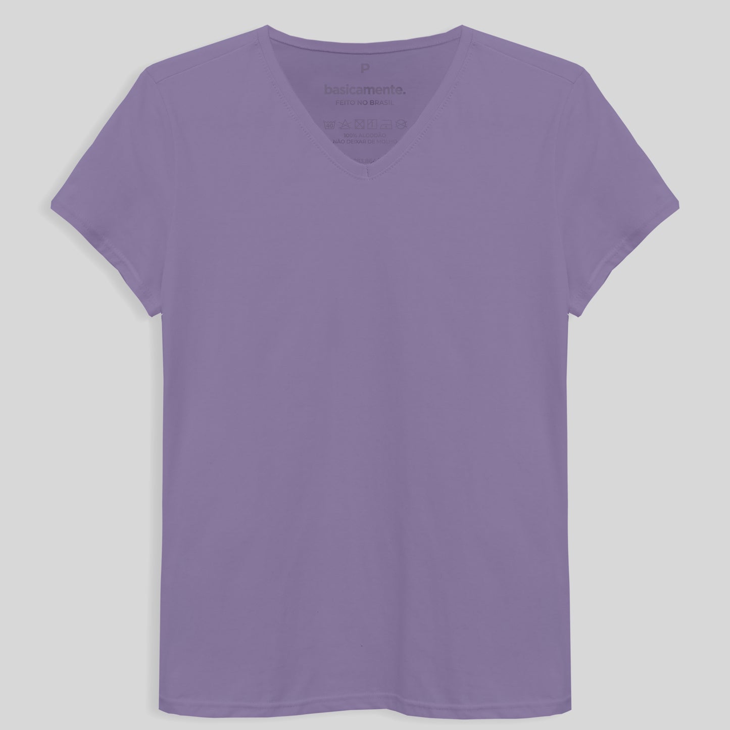 Camiseta Básica Gola V Feminina - Lilás