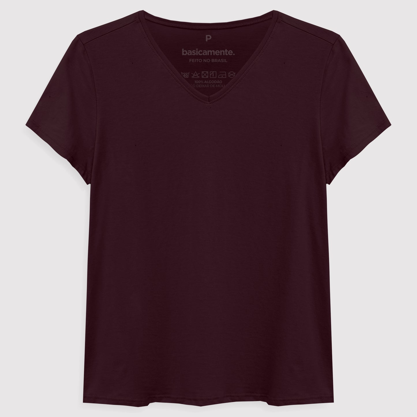 Camiseta Básica Gola V Feminina - Vermelho Vinho