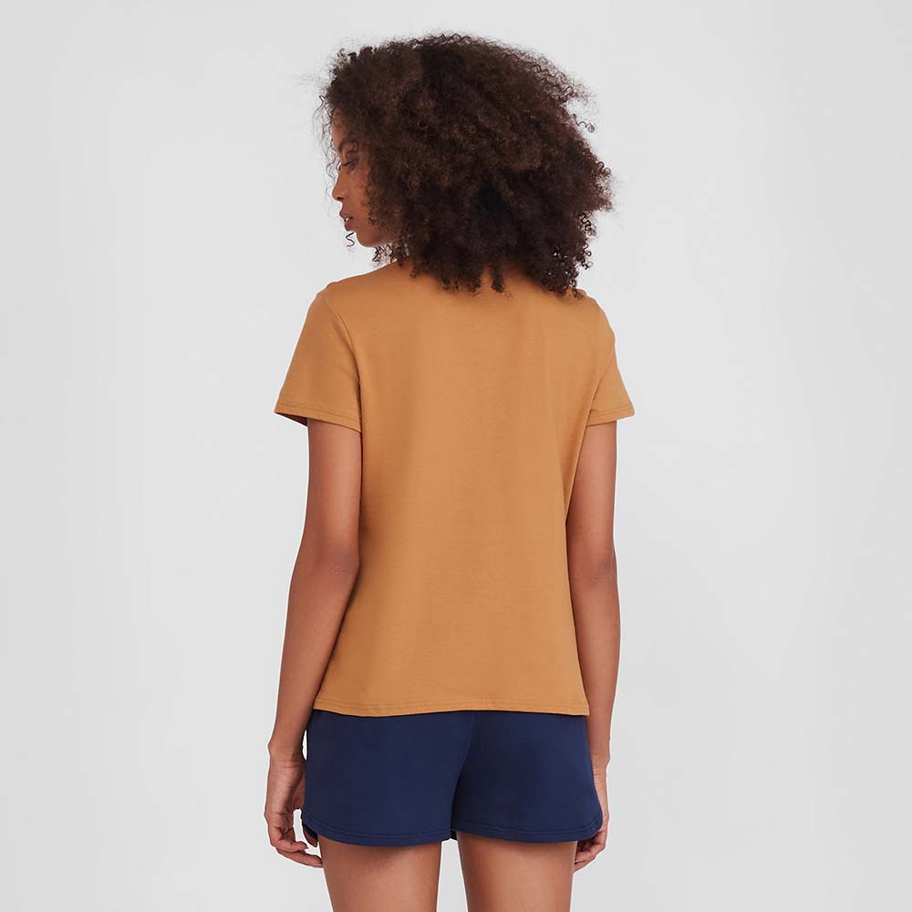 Camiseta Básica Gola V Feminina - Ocre