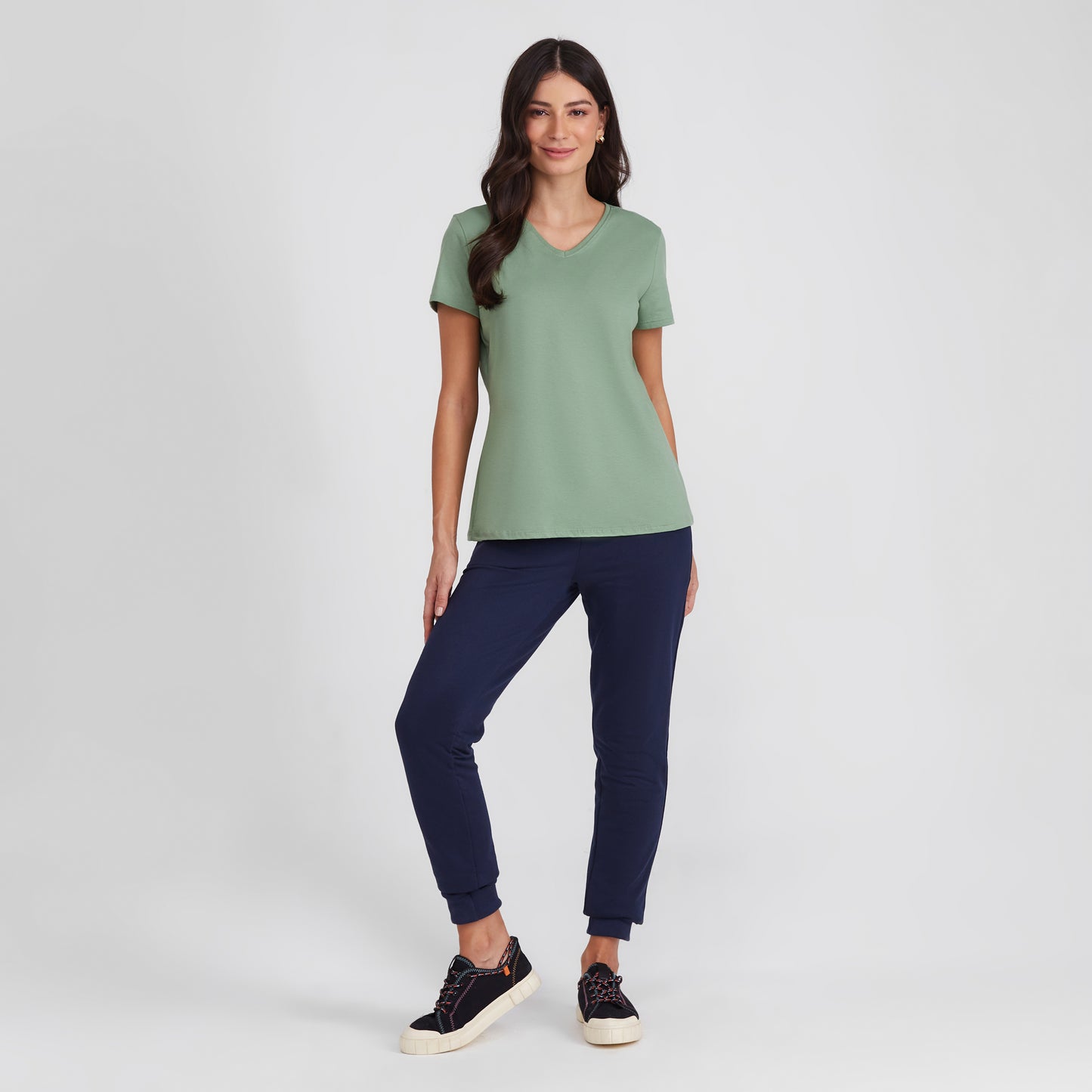 Camiseta Básica Gola V Feminina - Verde Jade