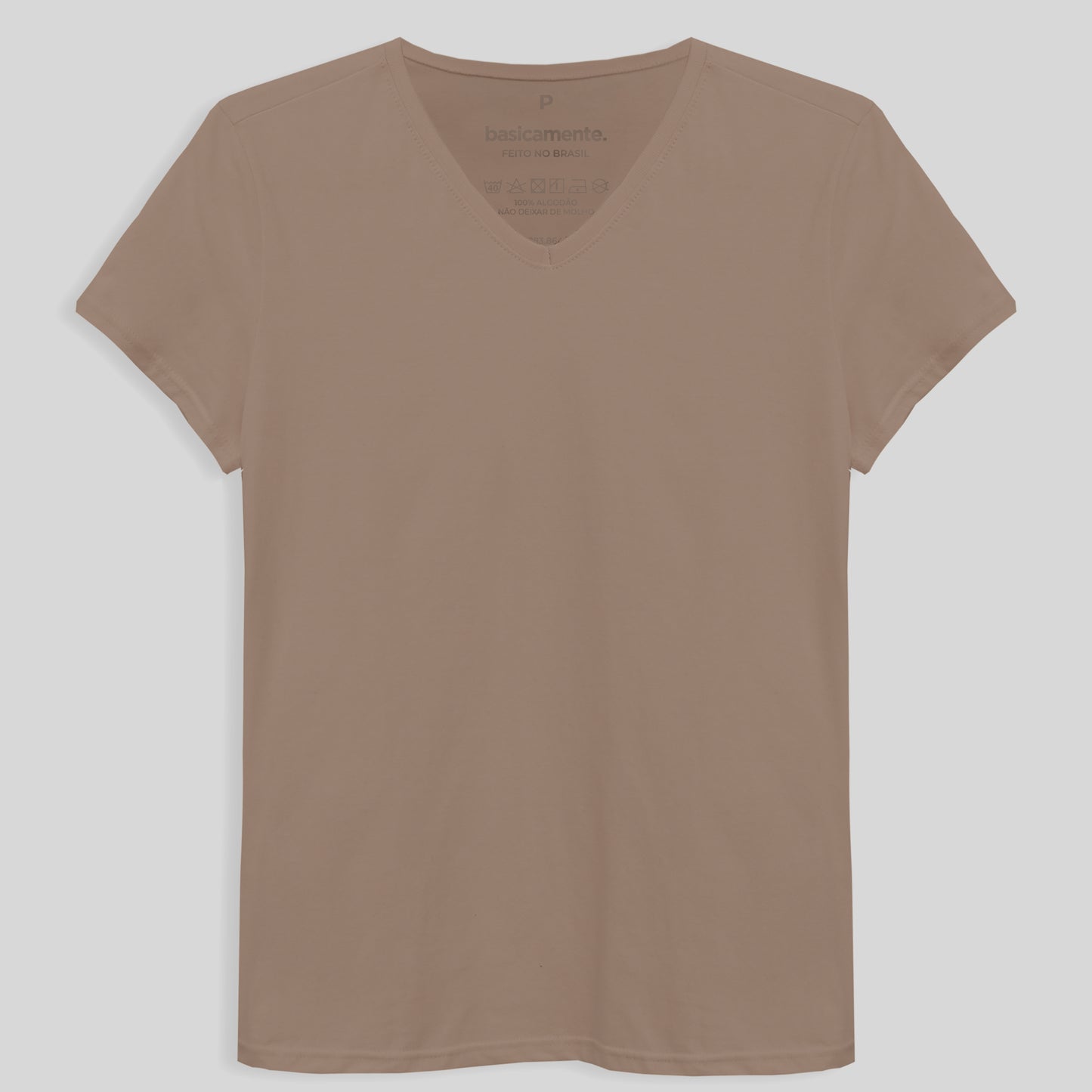 Camiseta Básica Gola V Feminina - Bege Claro