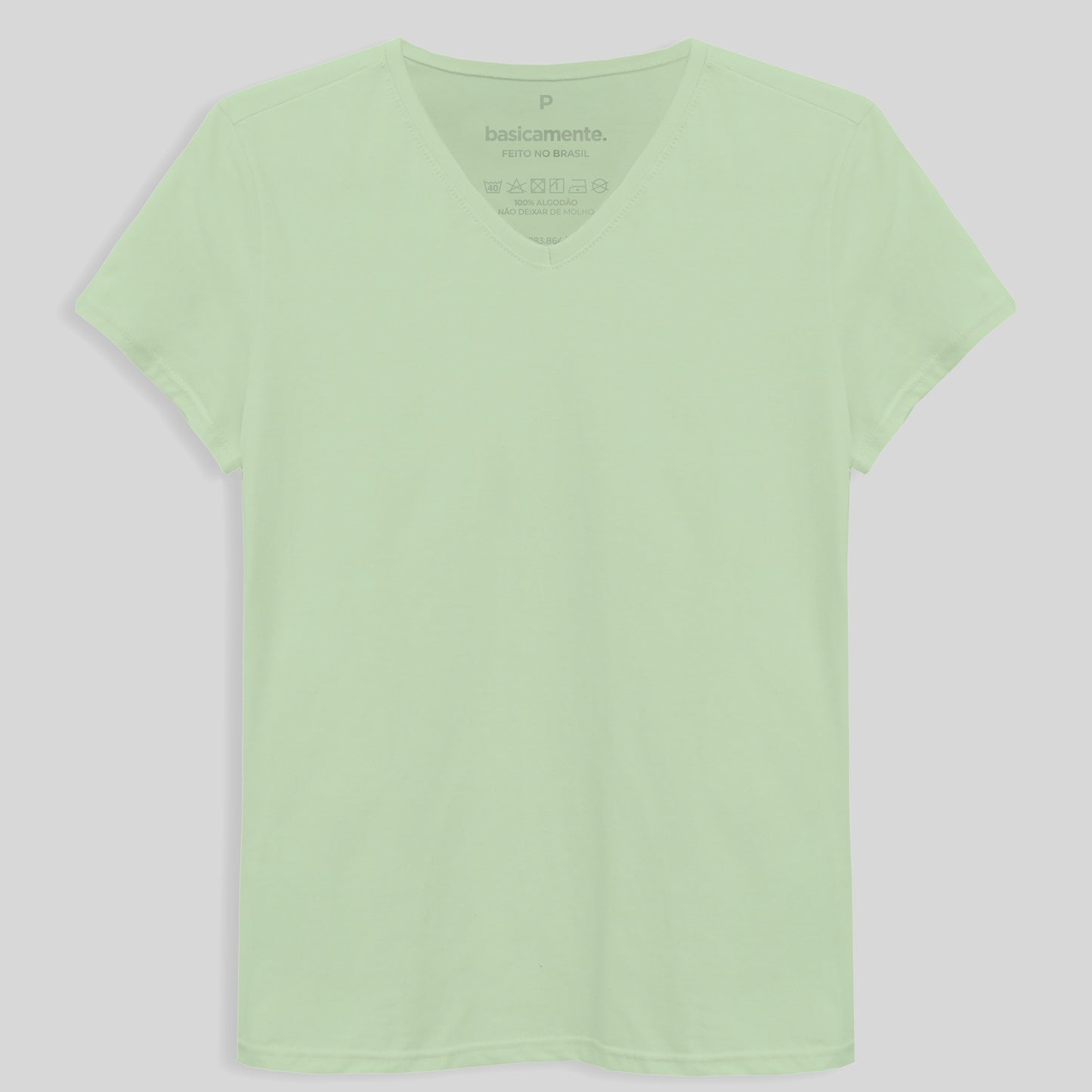 Camiseta Básica Gola V Feminina - Verde Menta