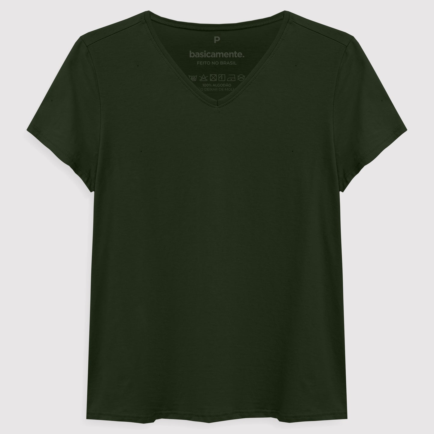 Camiseta Básica Gola V Feminina - Verde Selva