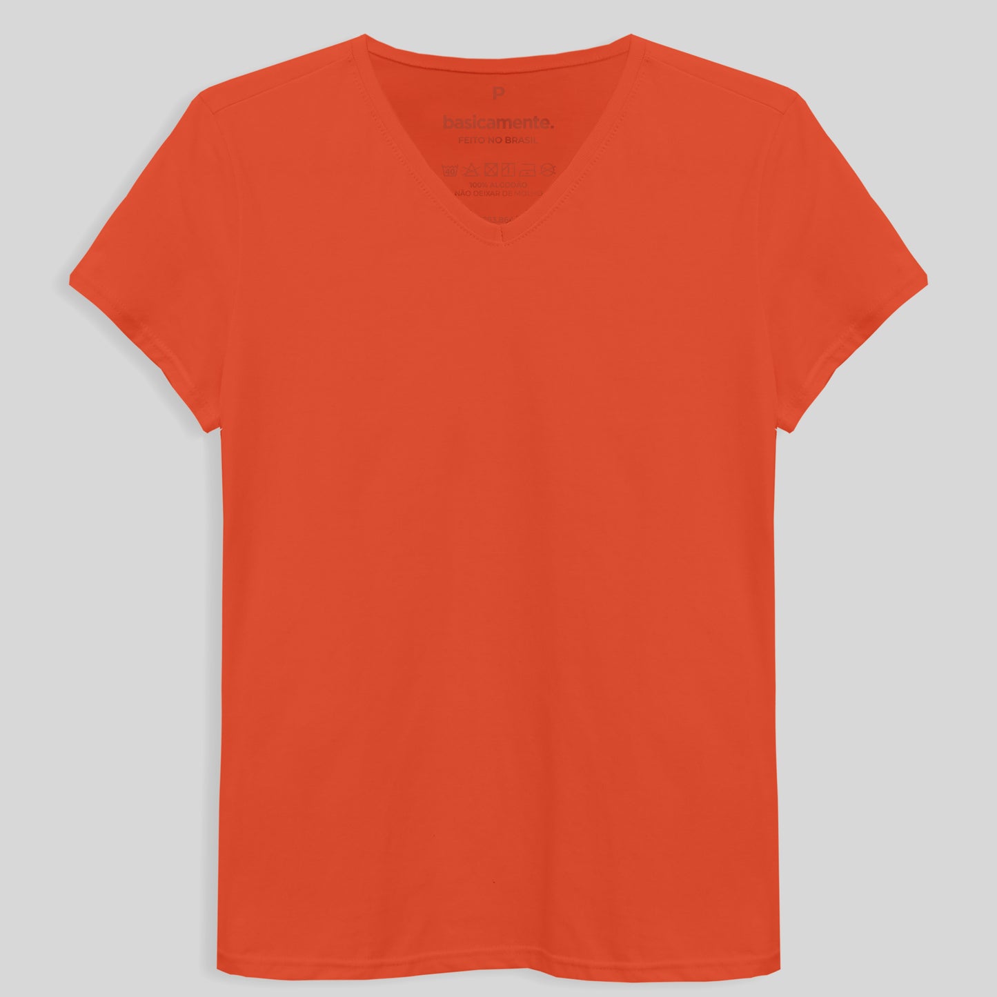 Camiseta Básica Gola V Feminina - Laranja