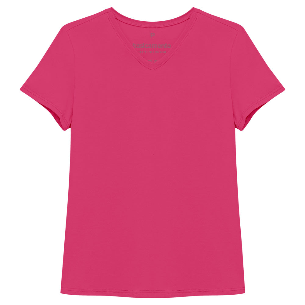 Camiseta Básica Gola V Feminina - Pink