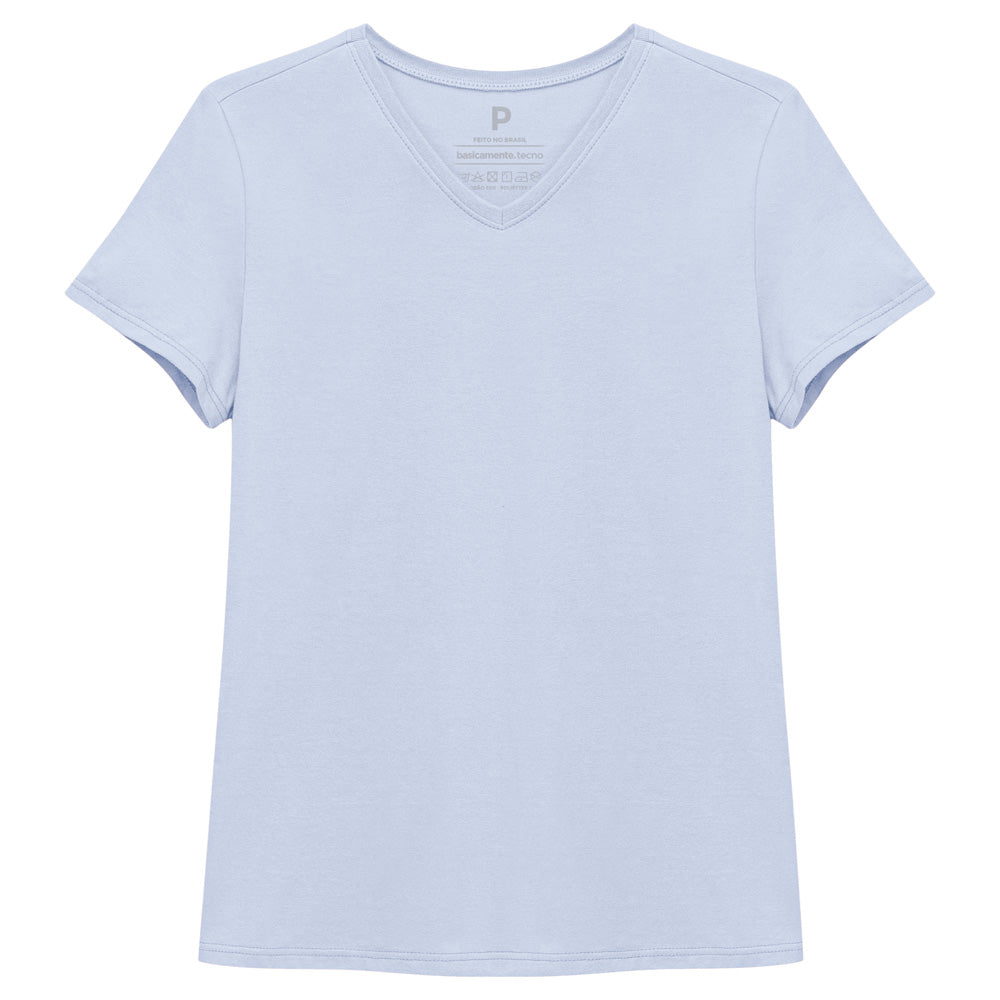 Camiseta Básica Gola V Feminina - Azul Capri