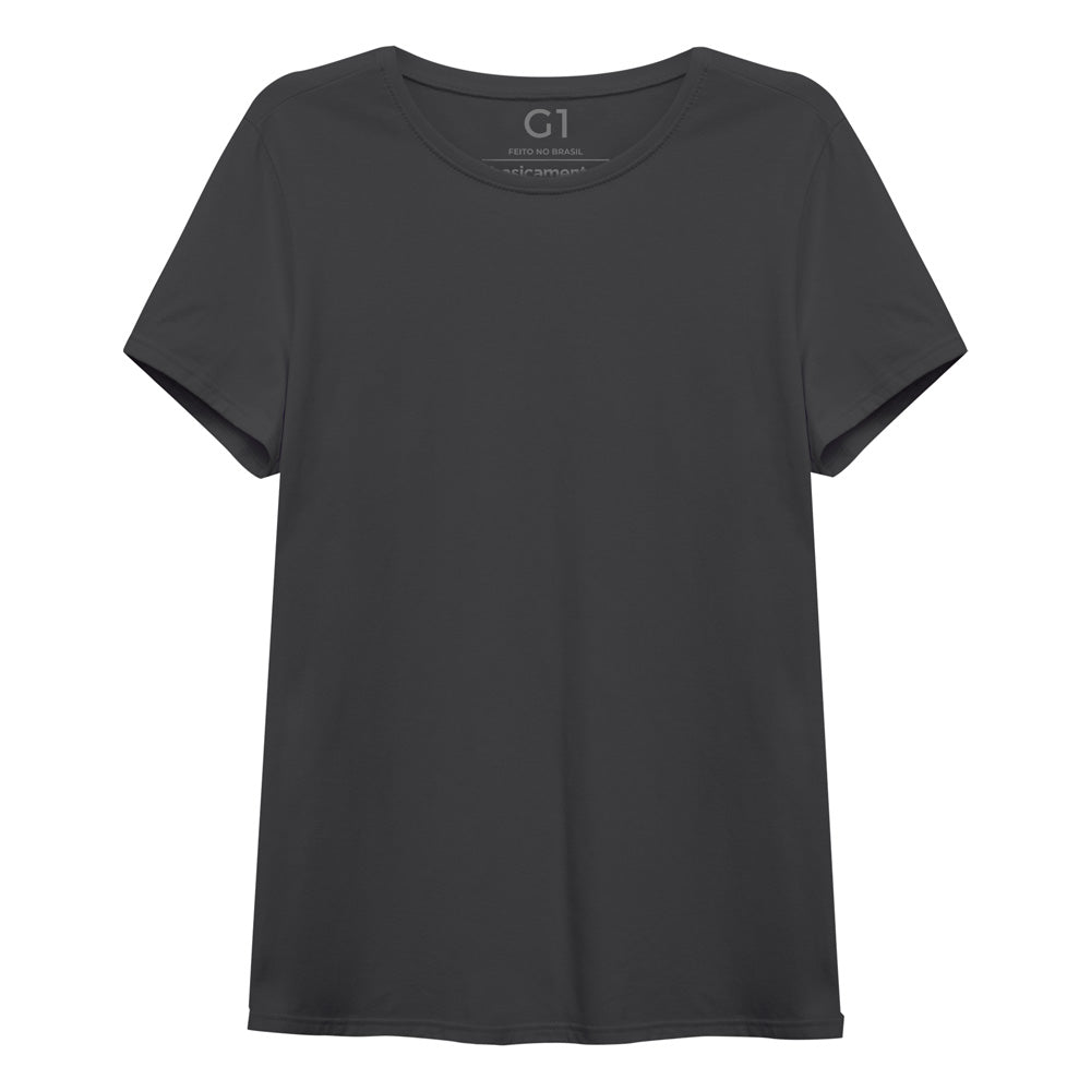 Camiseta Básica Plus Feminina - Cinza Ardósia