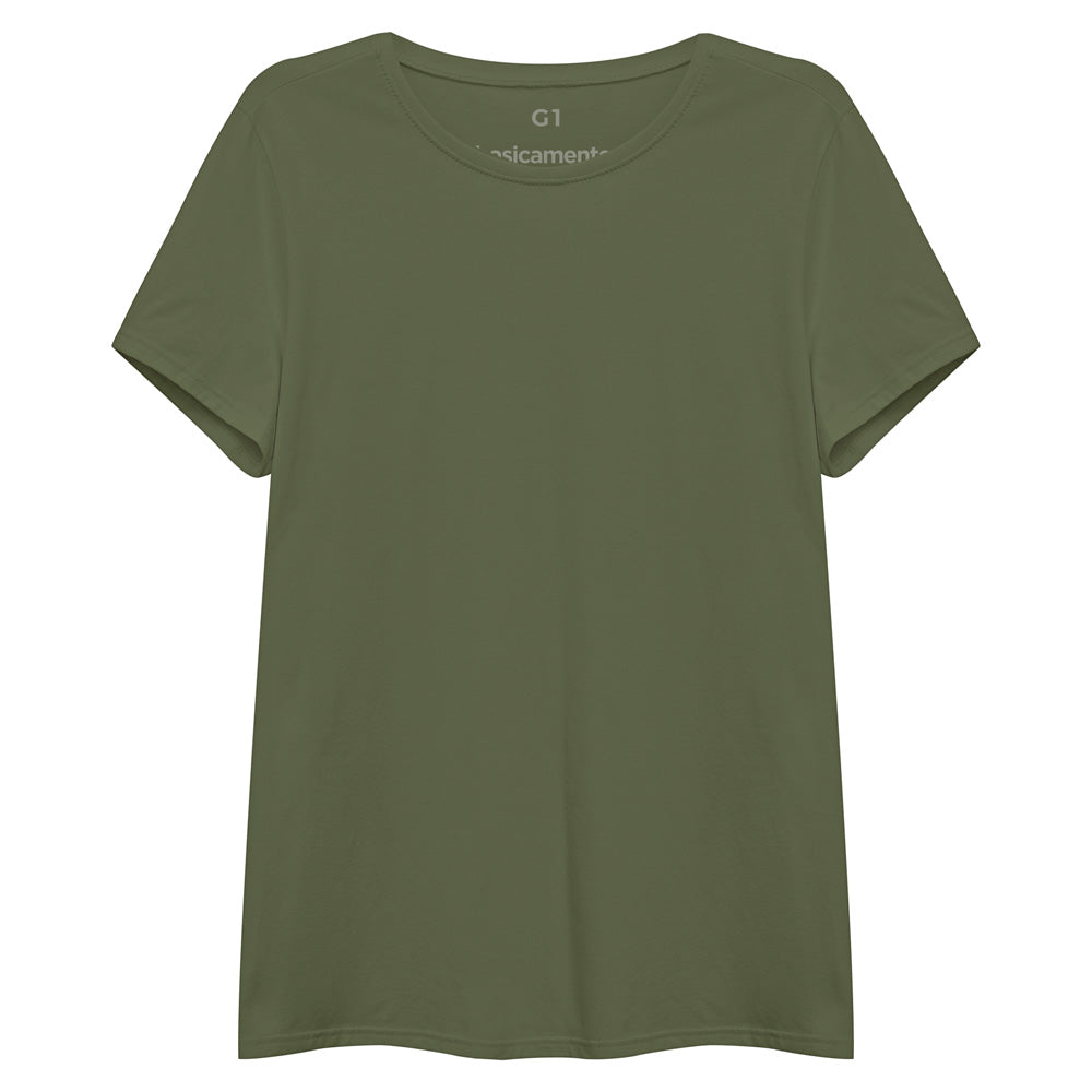 Camiseta Básica Plus Feminina - Verde Militar