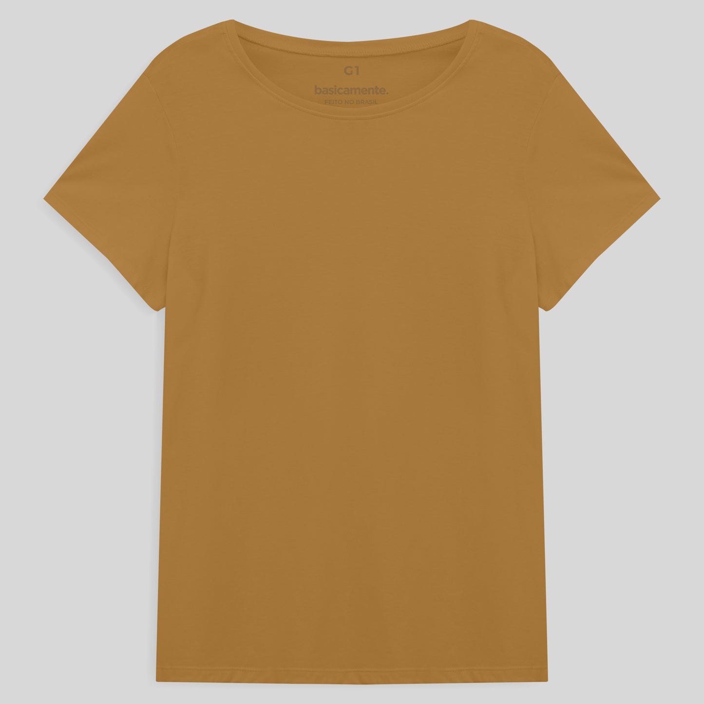 Camiseta Básica Plus Feminina - Ocre