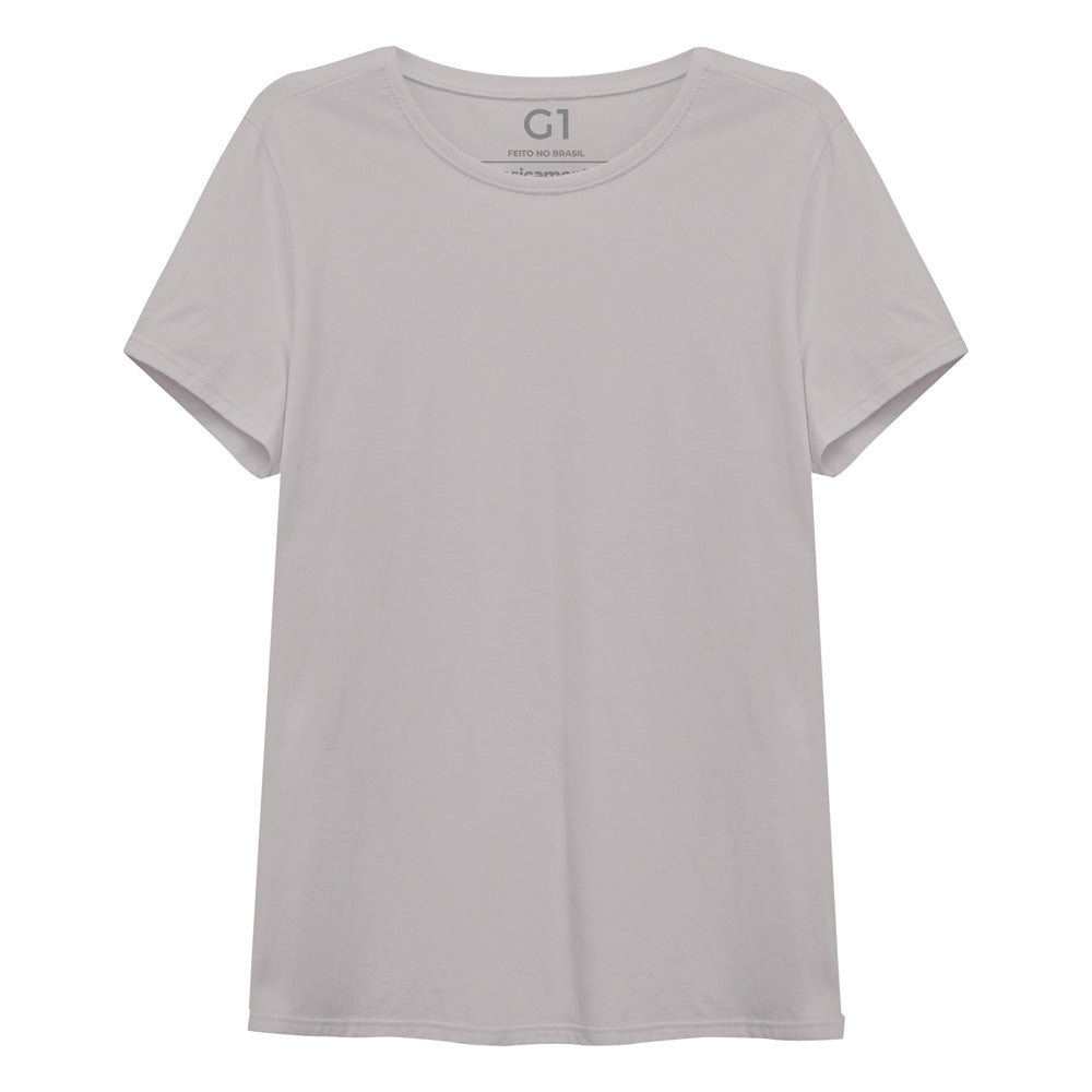 Camiseta Básica Plus Feminina - Cinza Areia