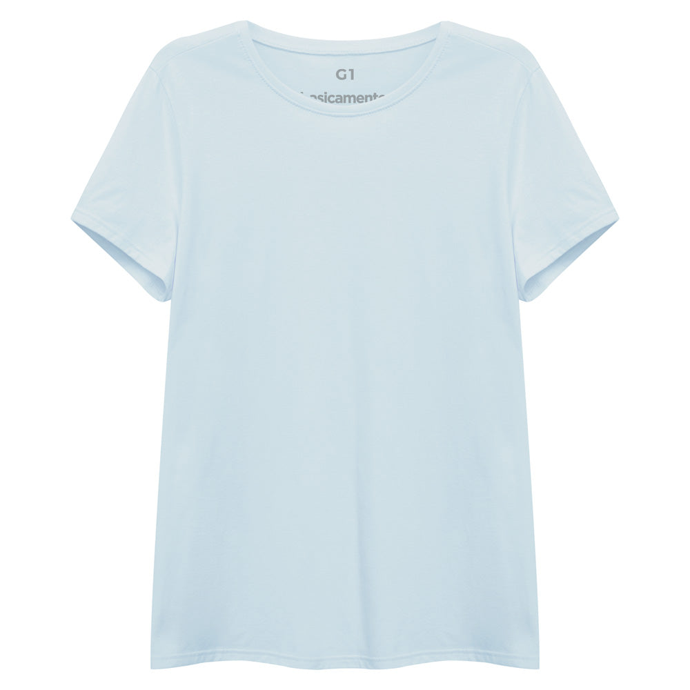 Camiseta Básica Plus Feminina - Azul Ceu