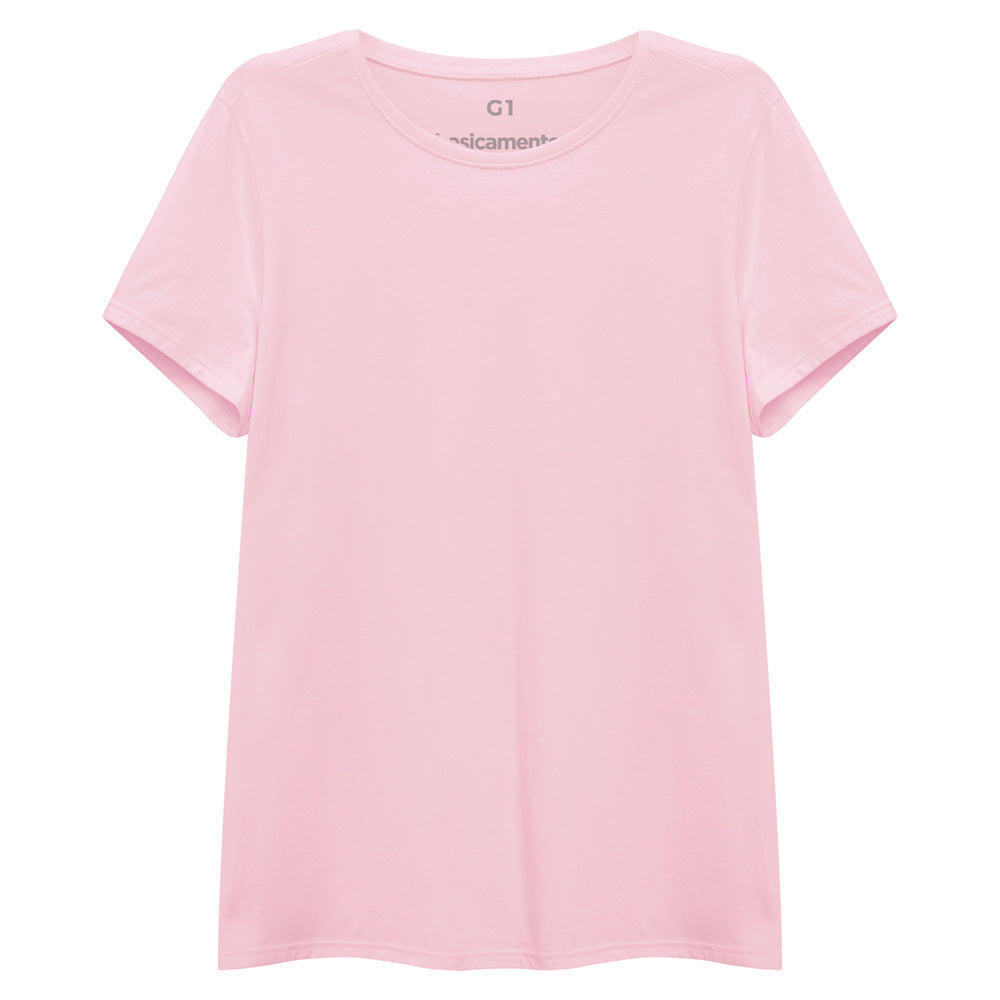 Camiseta Básica Plus Feminina - Rosa Orquídea