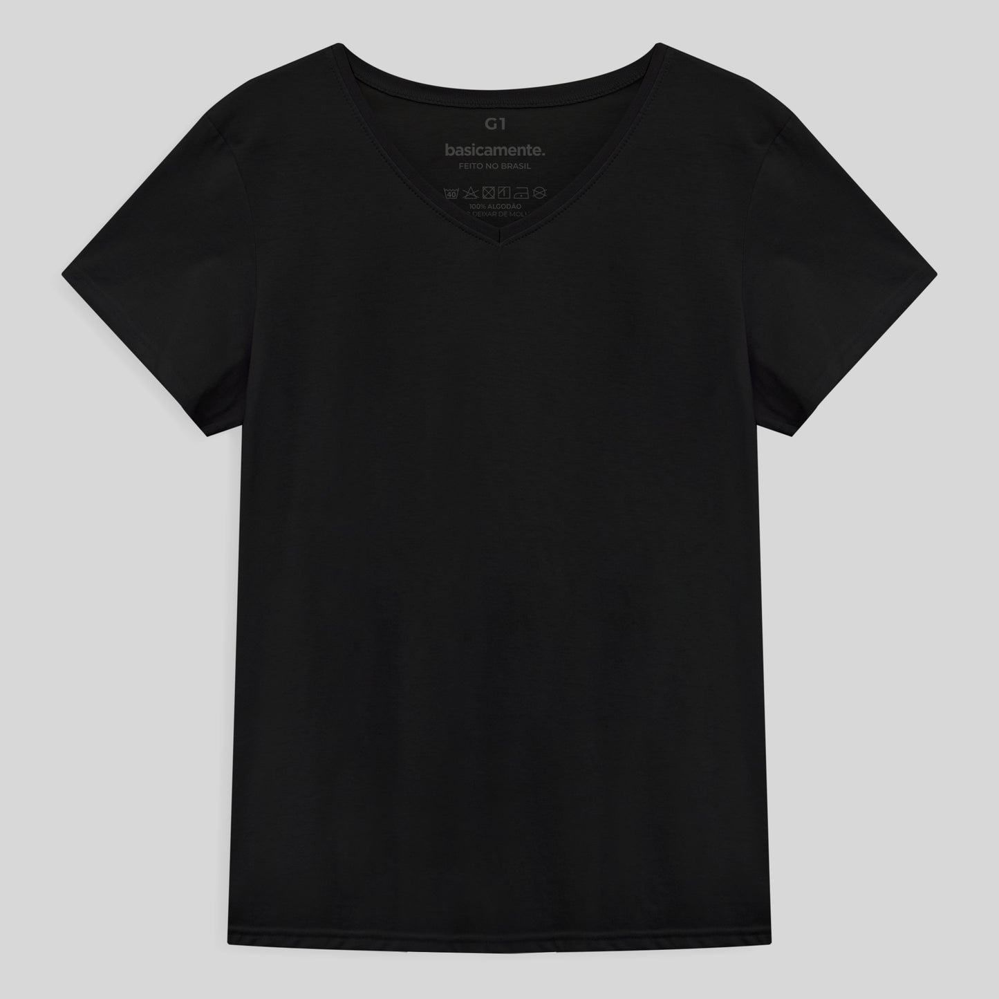 Camiseta Básica Gola V Plus Feminina - Preto