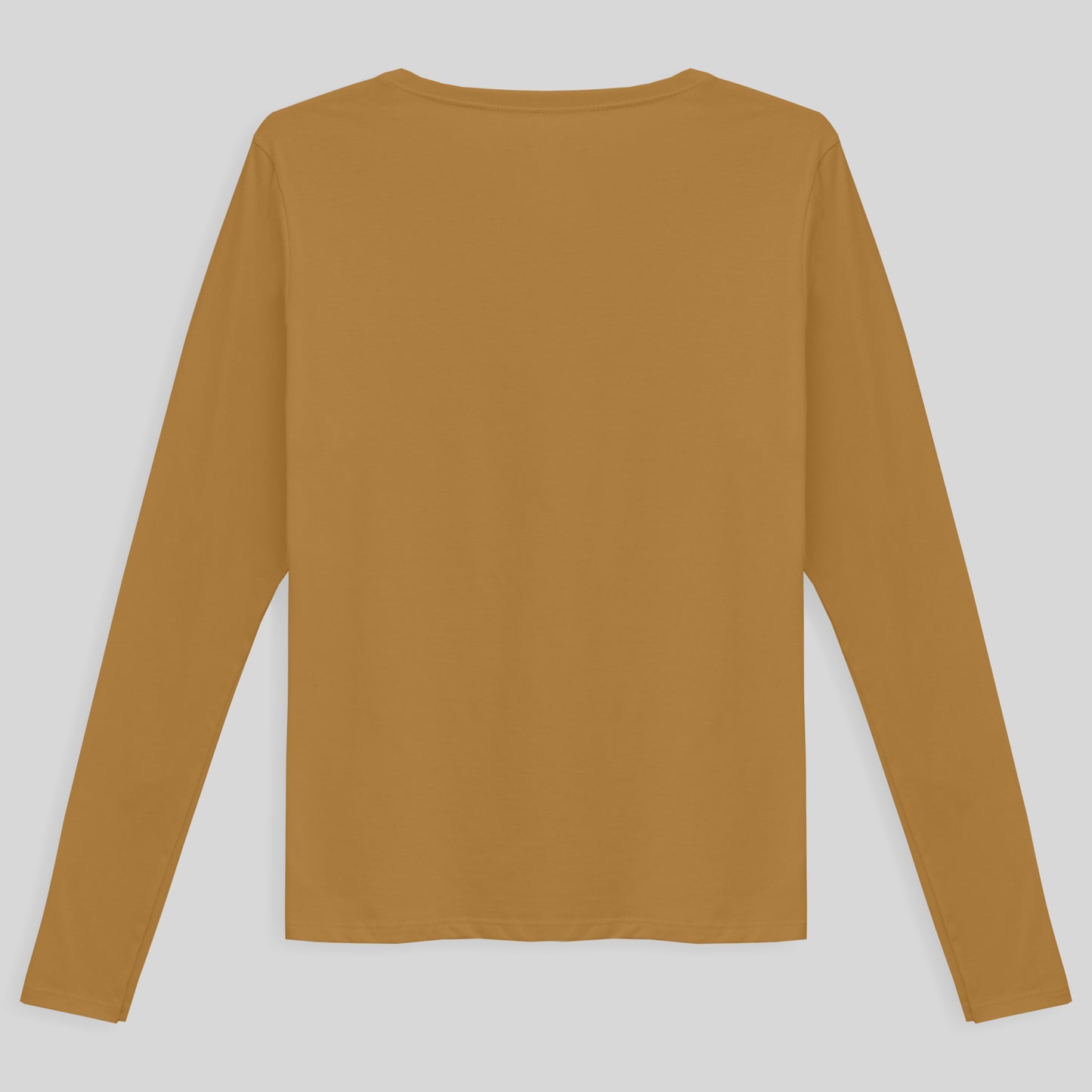 Camiseta Básica Manga Longa Gola V Feminina - Ocre