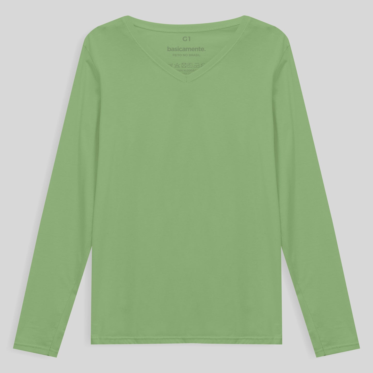 Camiseta Babylook Algodão Premium Manga Longa Gola V Plus Feminina - Verde Jade
