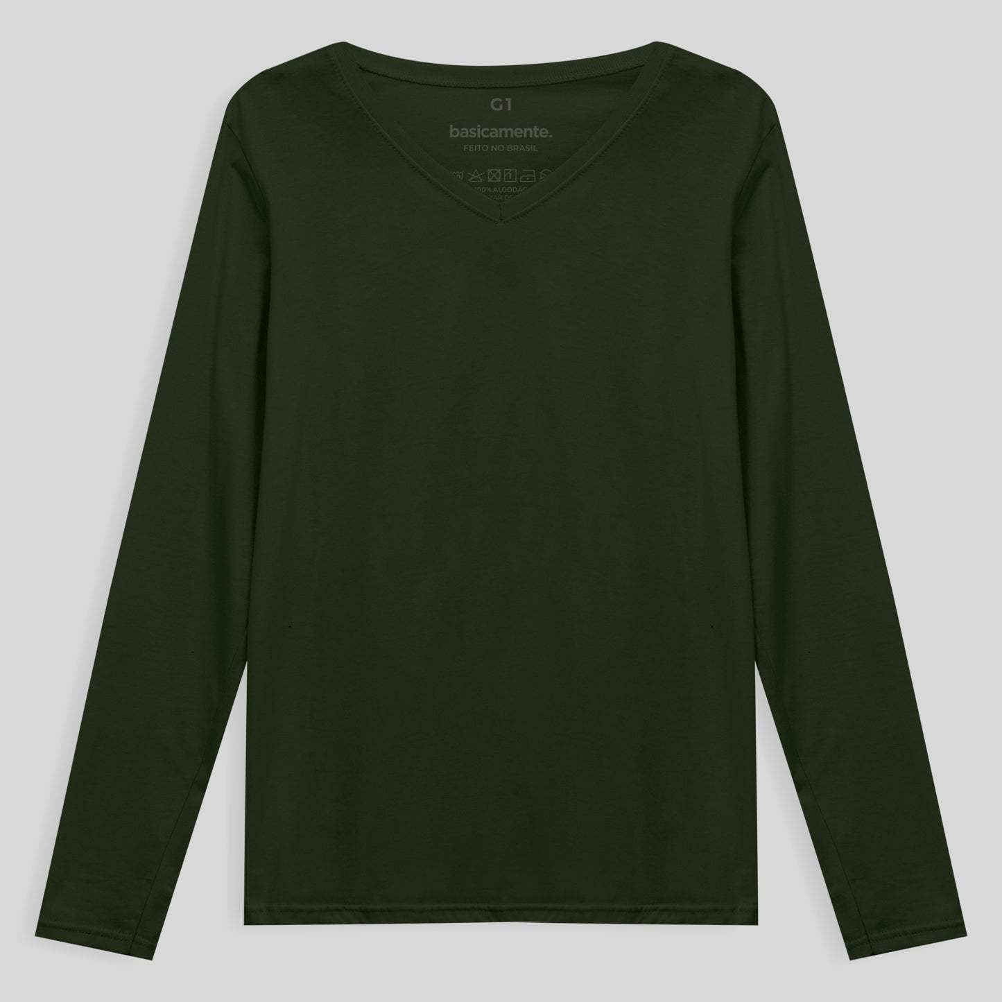Camiseta Babylook Algodão Premium Manga Longa Gola V Plus Feminina - Verde Selva