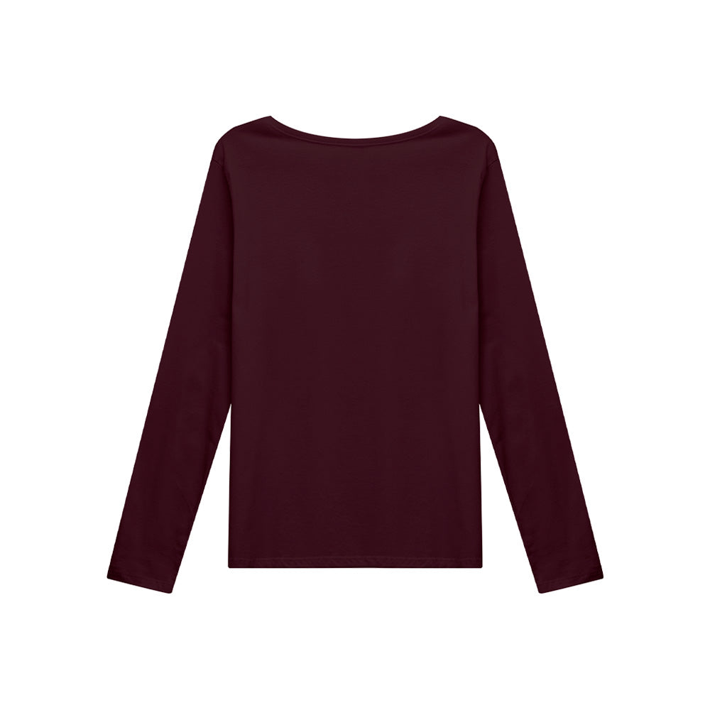 Camiseta Básica Manga Longa Plus Feminina - Vermelho Vinho