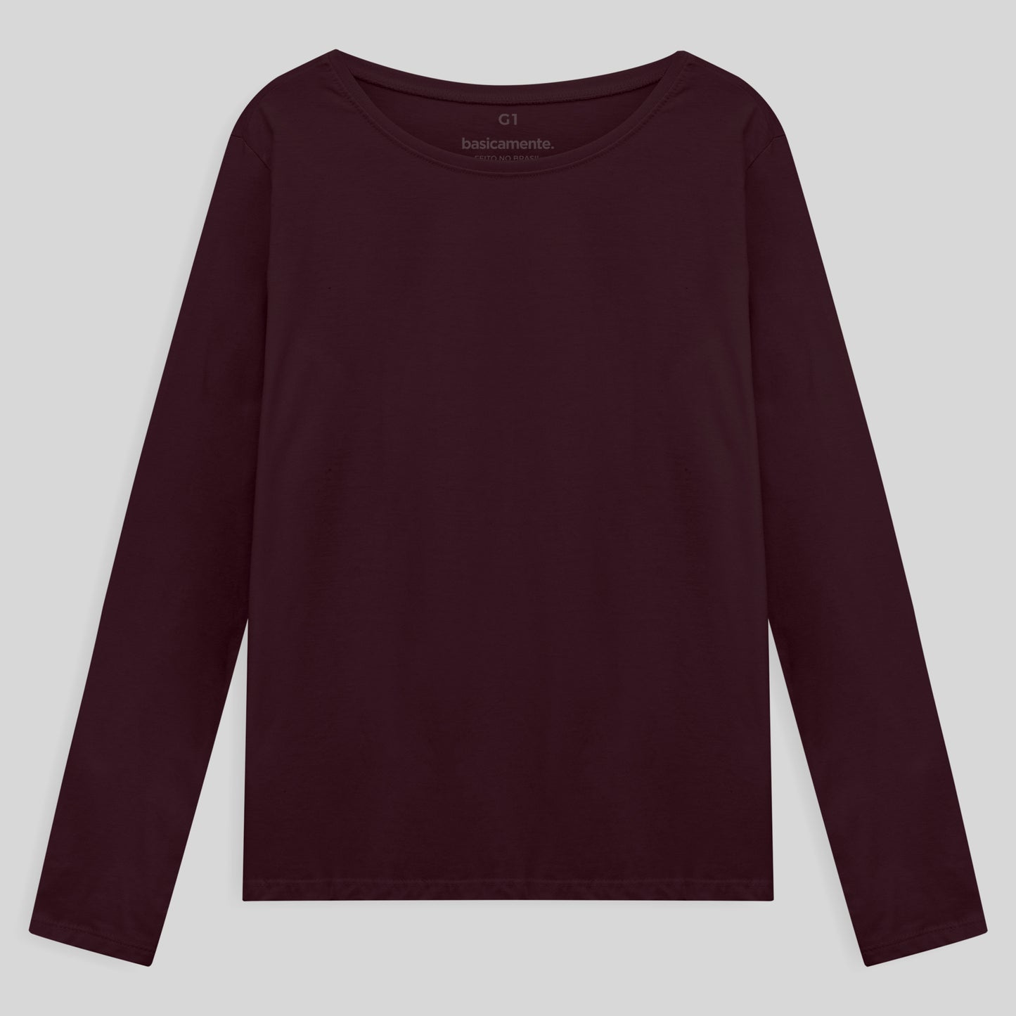 Camiseta Básica Manga Longa Plus Feminina - Vermelho Vinho