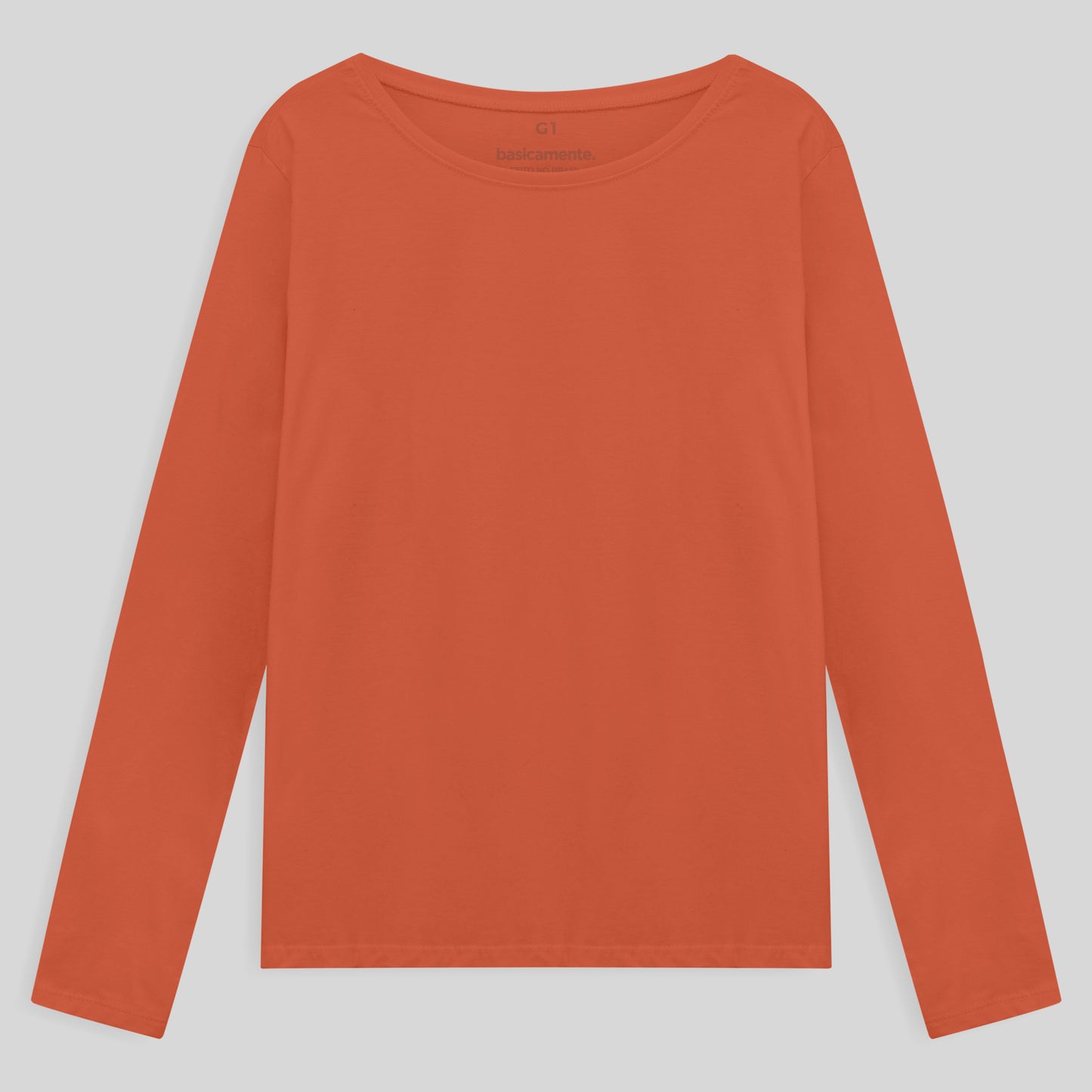 Camiseta Básica Manga Longa Plus Feminina - Laranja Coral