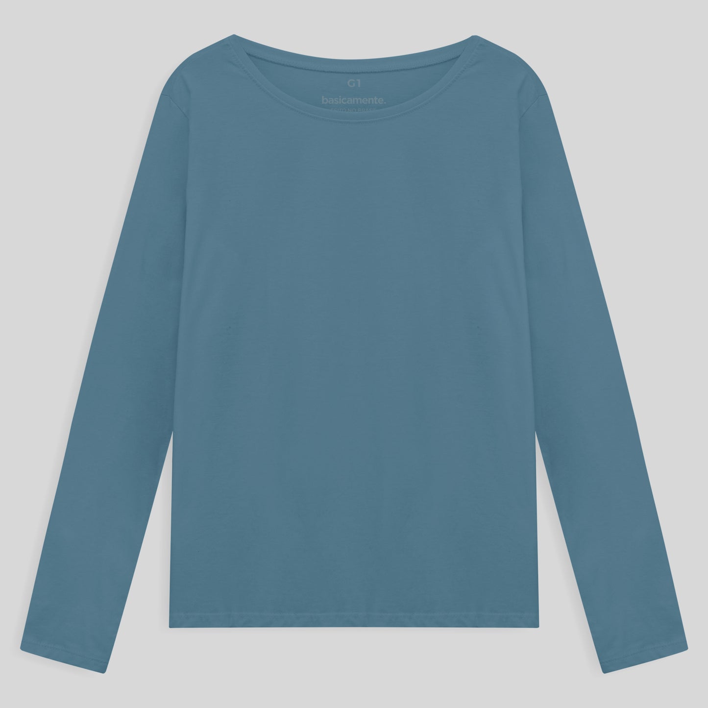 Camiseta Básica Manga Longa Plus Feminina - Azul Celeste