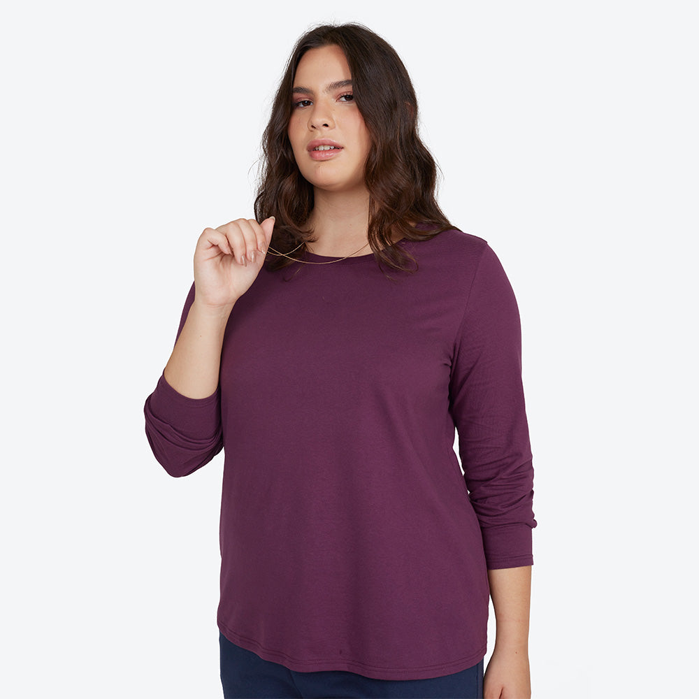 Camiseta Básica Manga Longa Plus Feminina - Berinjela