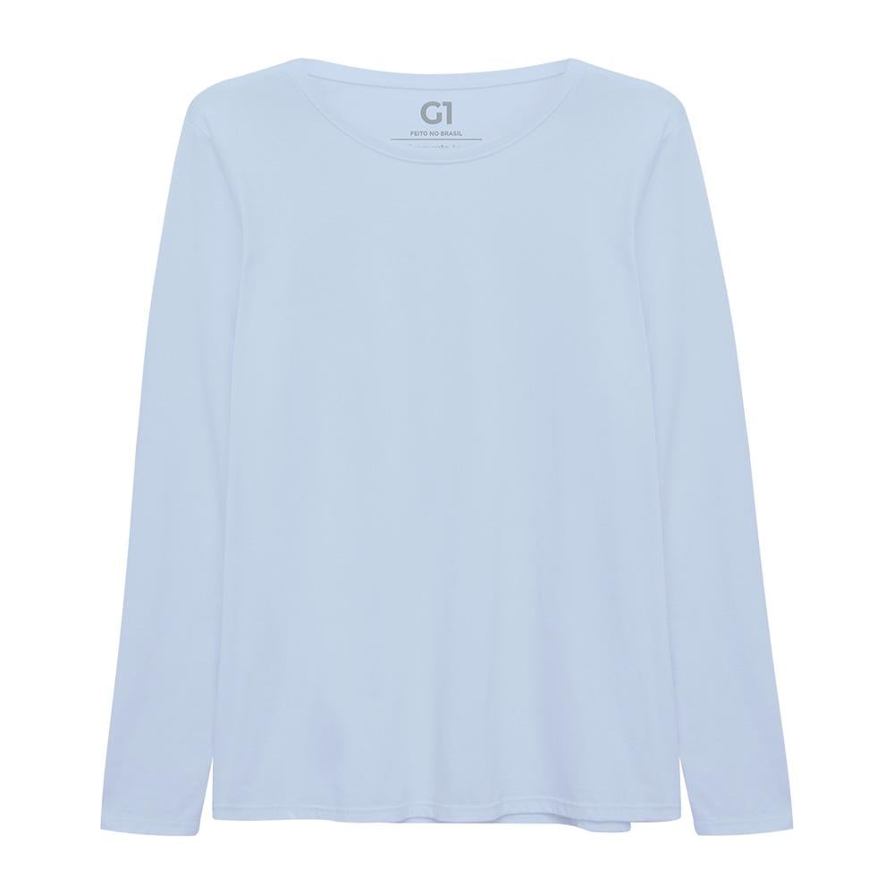 Camiseta Básica Manga Longa Plus Feminina - Azul Capri