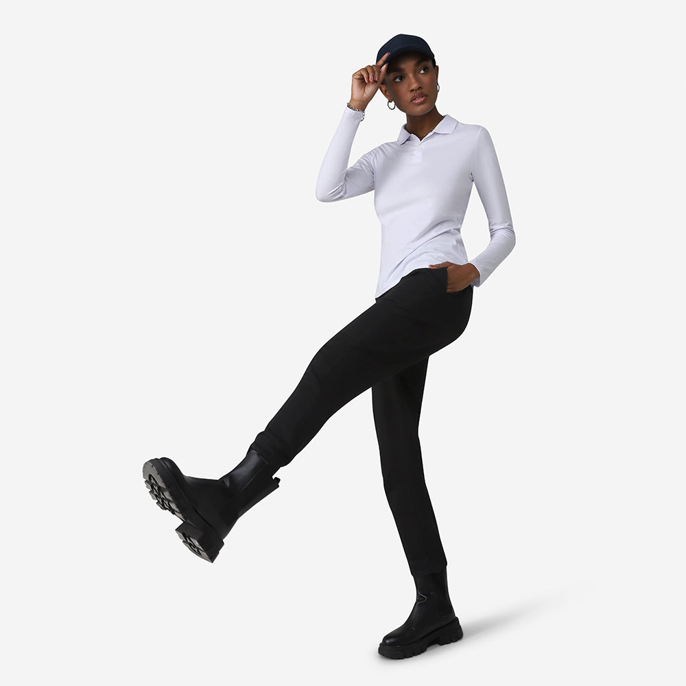 Camisa Polo Manga Longa Feminina - Branco