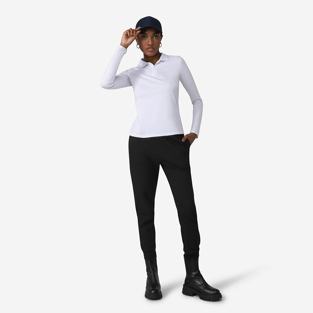 Camisa Polo Manga Longa Feminina - Branco