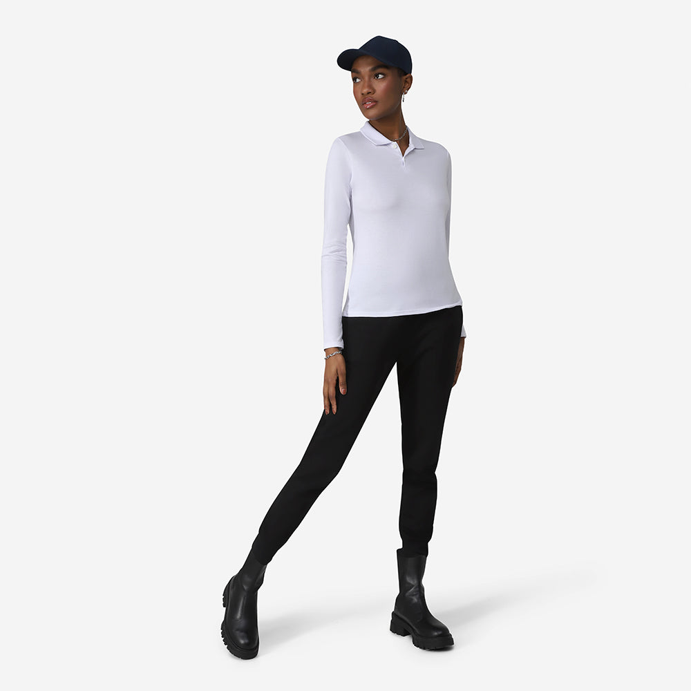 Camisa Polo Manga Longa Feminina - Branco