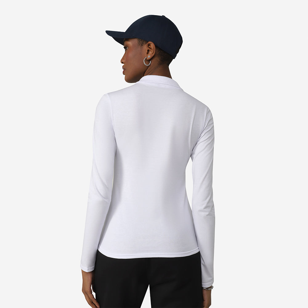 Camisa Polo Manga Longa Feminina - Branco