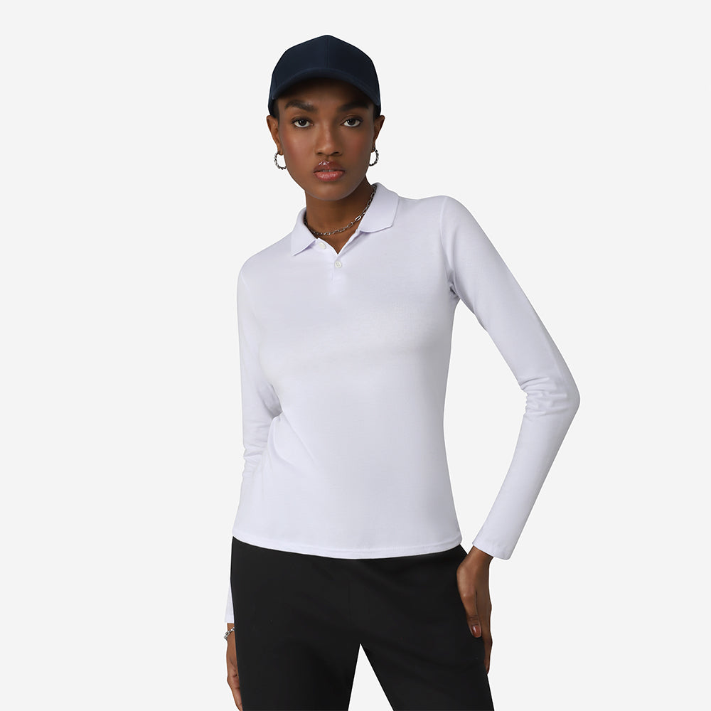 Camisa Polo Manga Longa Feminina - Branco