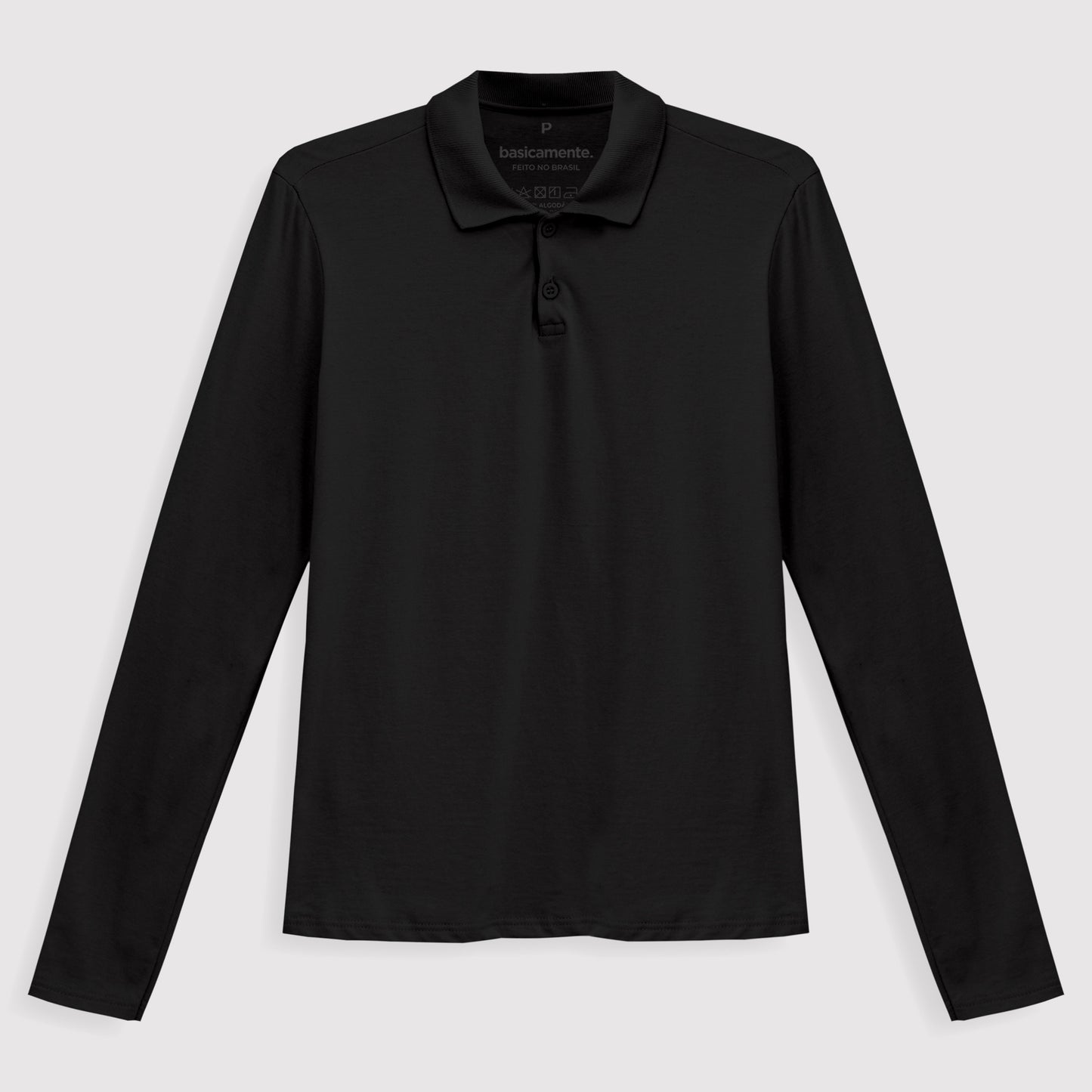 Camisa Polo Manga Longa Feminina - Preto