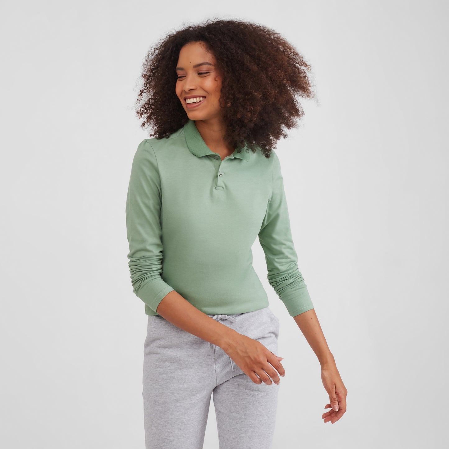 Camisa Polo Manga Longa Feminina - Verde Jade