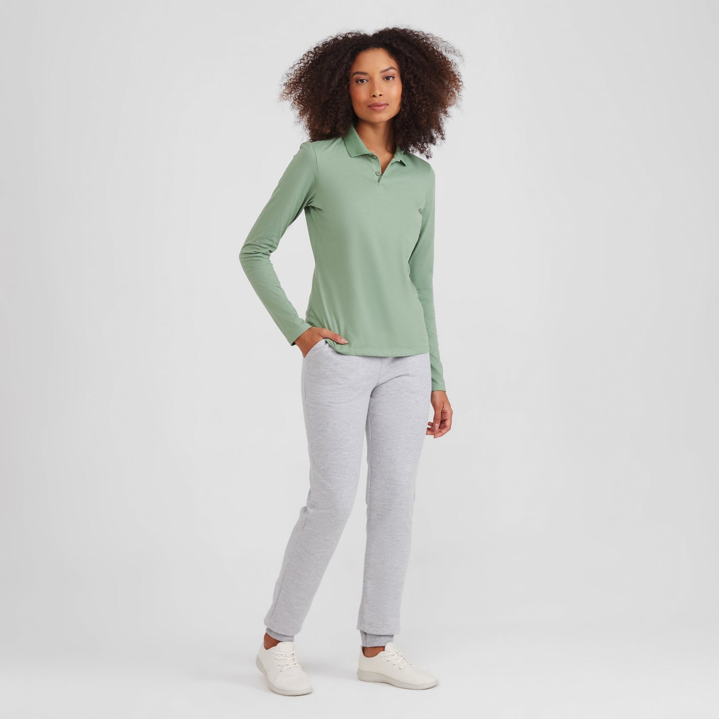 Camisa Polo Manga Longa Feminina - Verde Jade