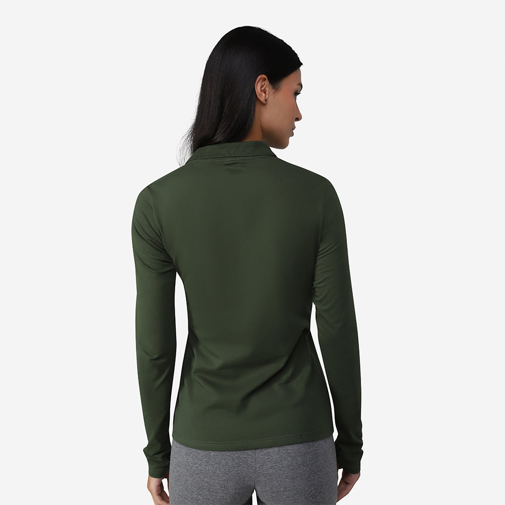 Camisa Polo Manga Longa Feminina - Verde Selva