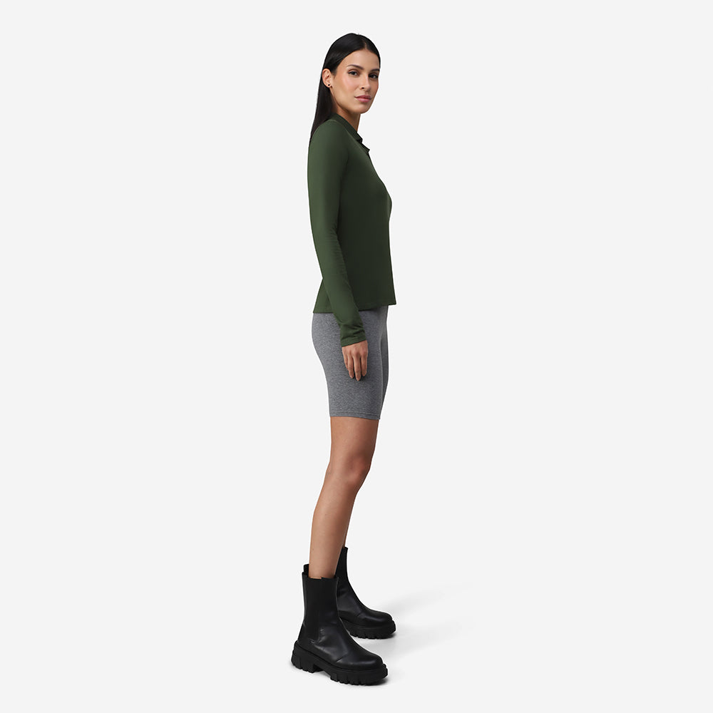 Camisa Polo Manga Longa Feminina - Verde Selva