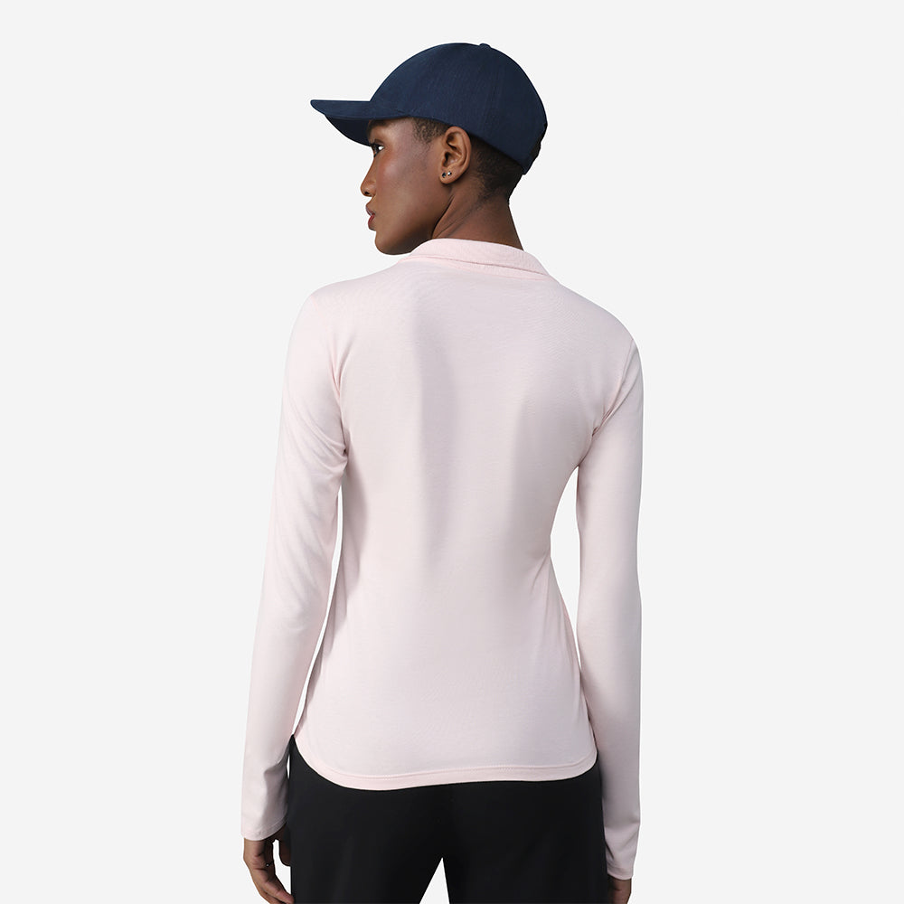 Camisa Polo Manga Longa Feminina - Rosa Pastel