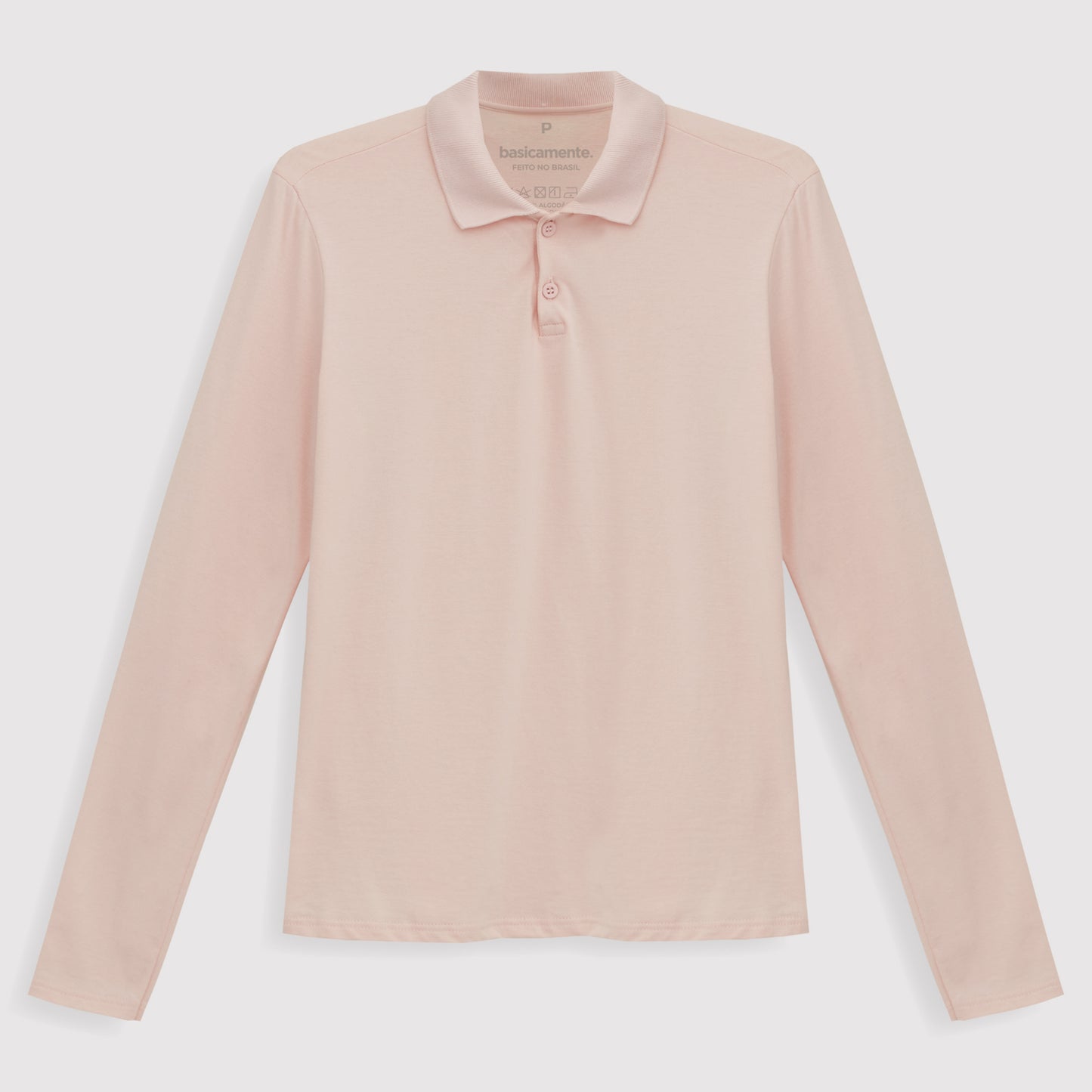 Camisa Polo Manga Longa Feminina - Rosa Pastel