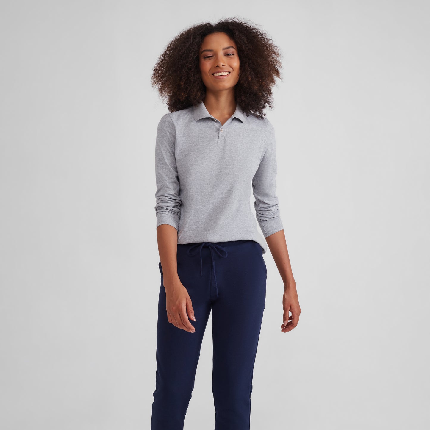 Camisa Polo Manga Longa Feminina - Mescla Claro