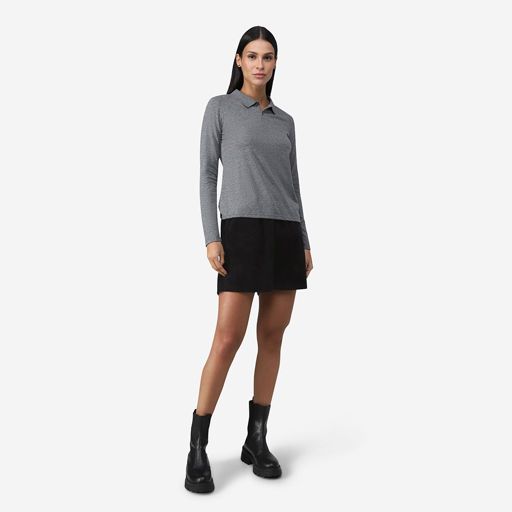 Camisa Polo Manga Longa Feminina - Mescla Escuro