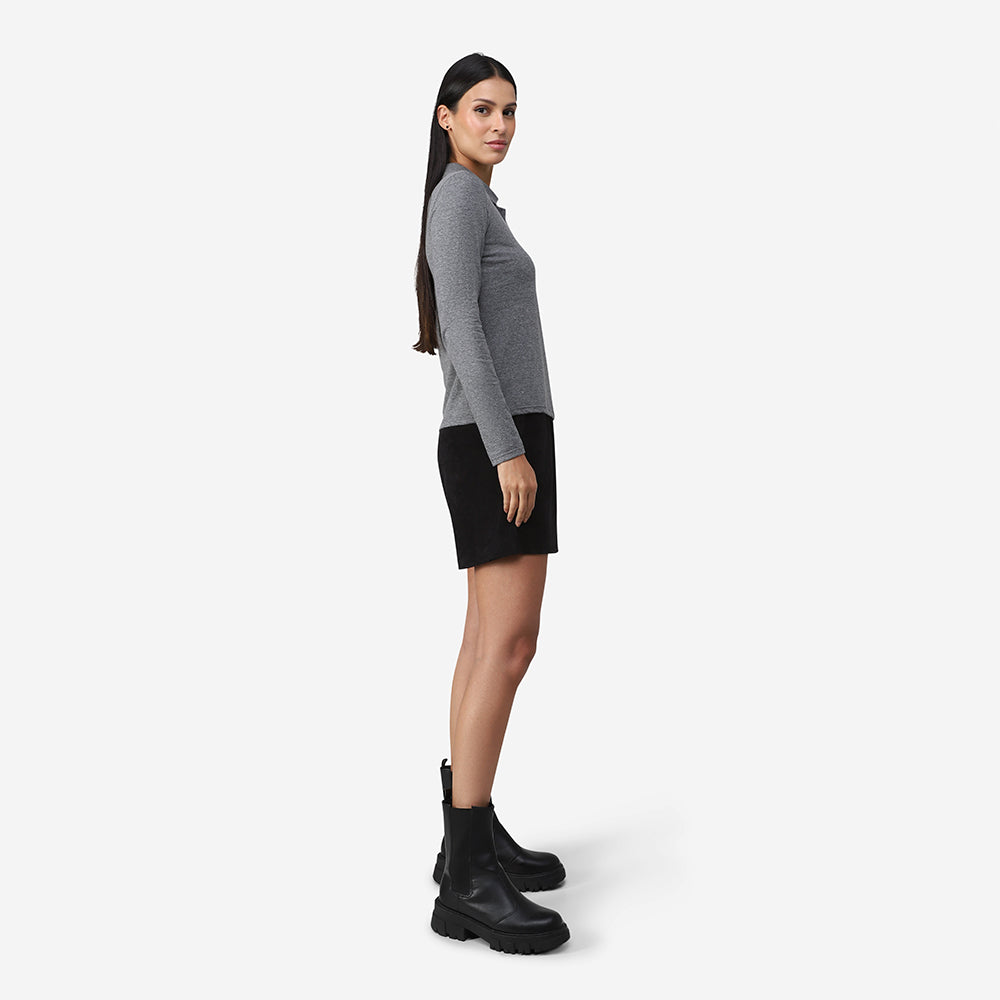 Camisa Polo Manga Longa Feminina - Mescla Escuro