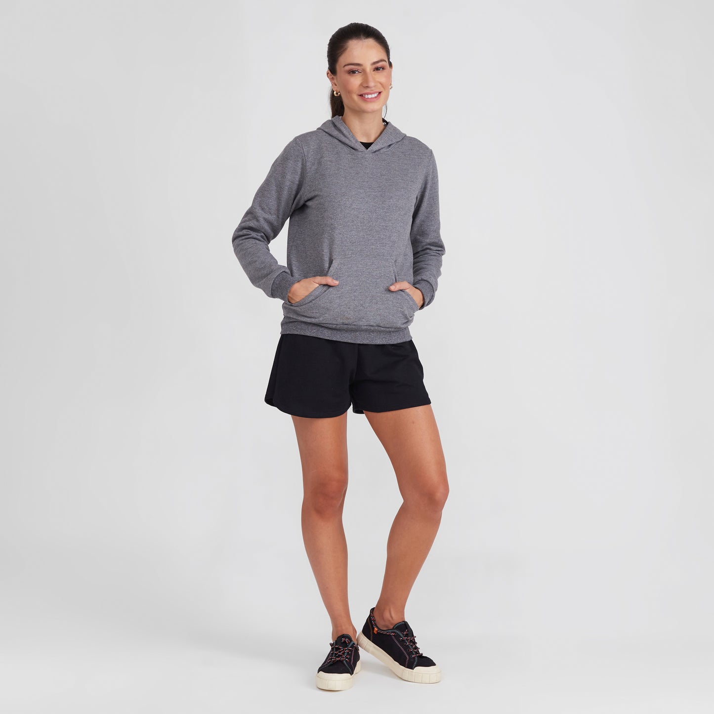 Blusão Moletom Flanelado Capuz Feminino - Mescla Escuro