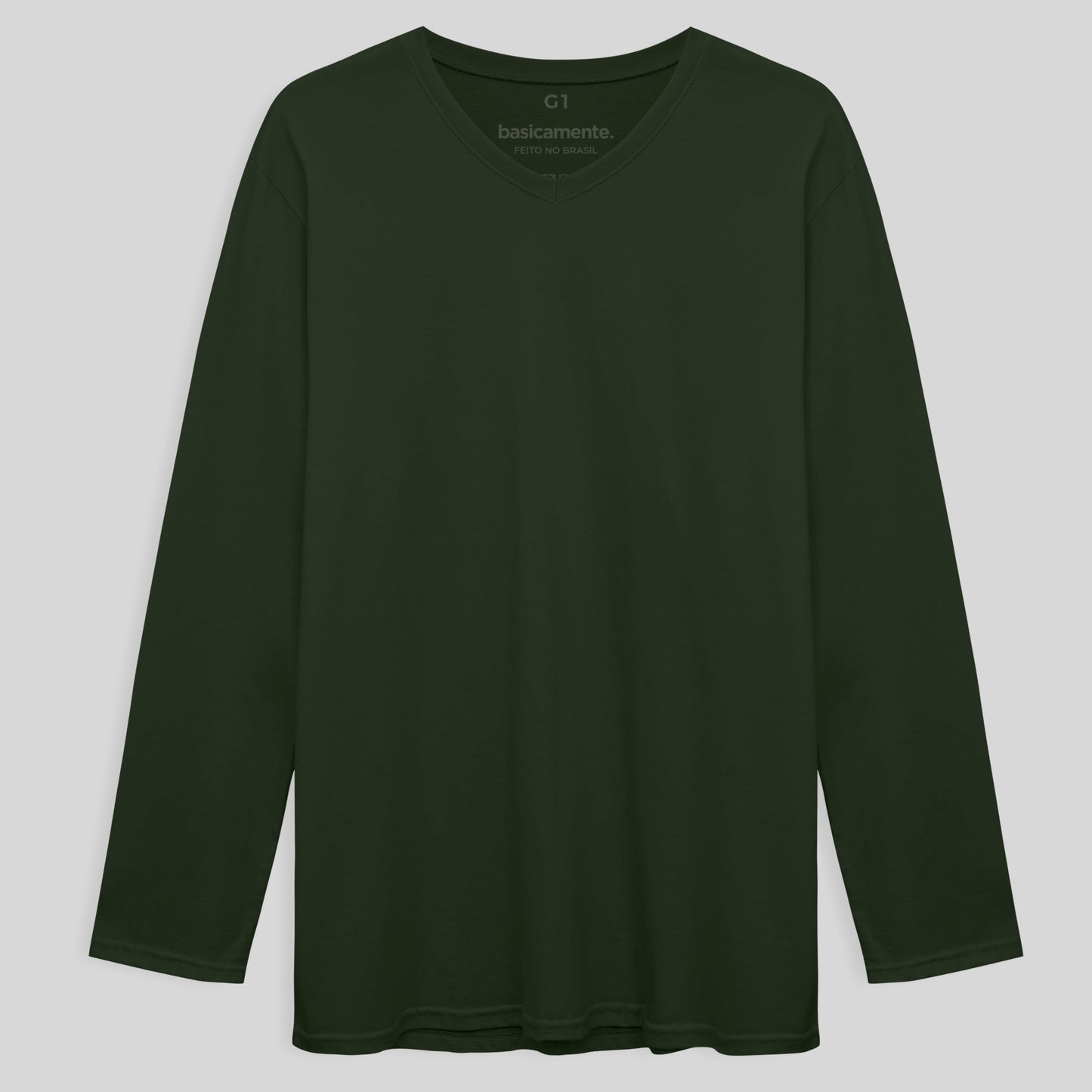 Camiseta Básica Gola V Manga Longa Plus Masculina - Verde Selva