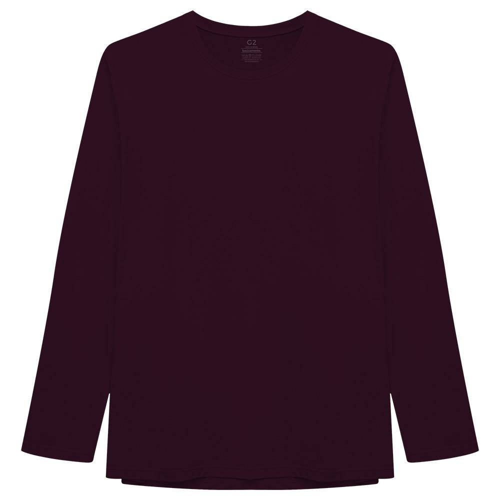 Camiseta Básica Manga Longa Plus Masculina - Wine