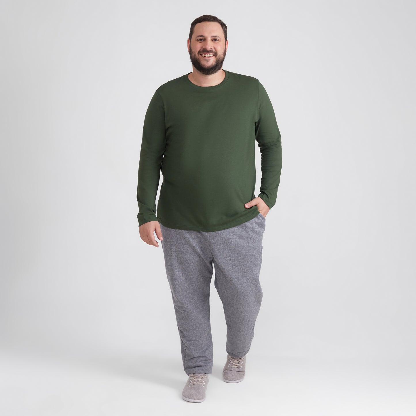 Camiseta Básica Manga Longa Plus Masculina - Verde Selva