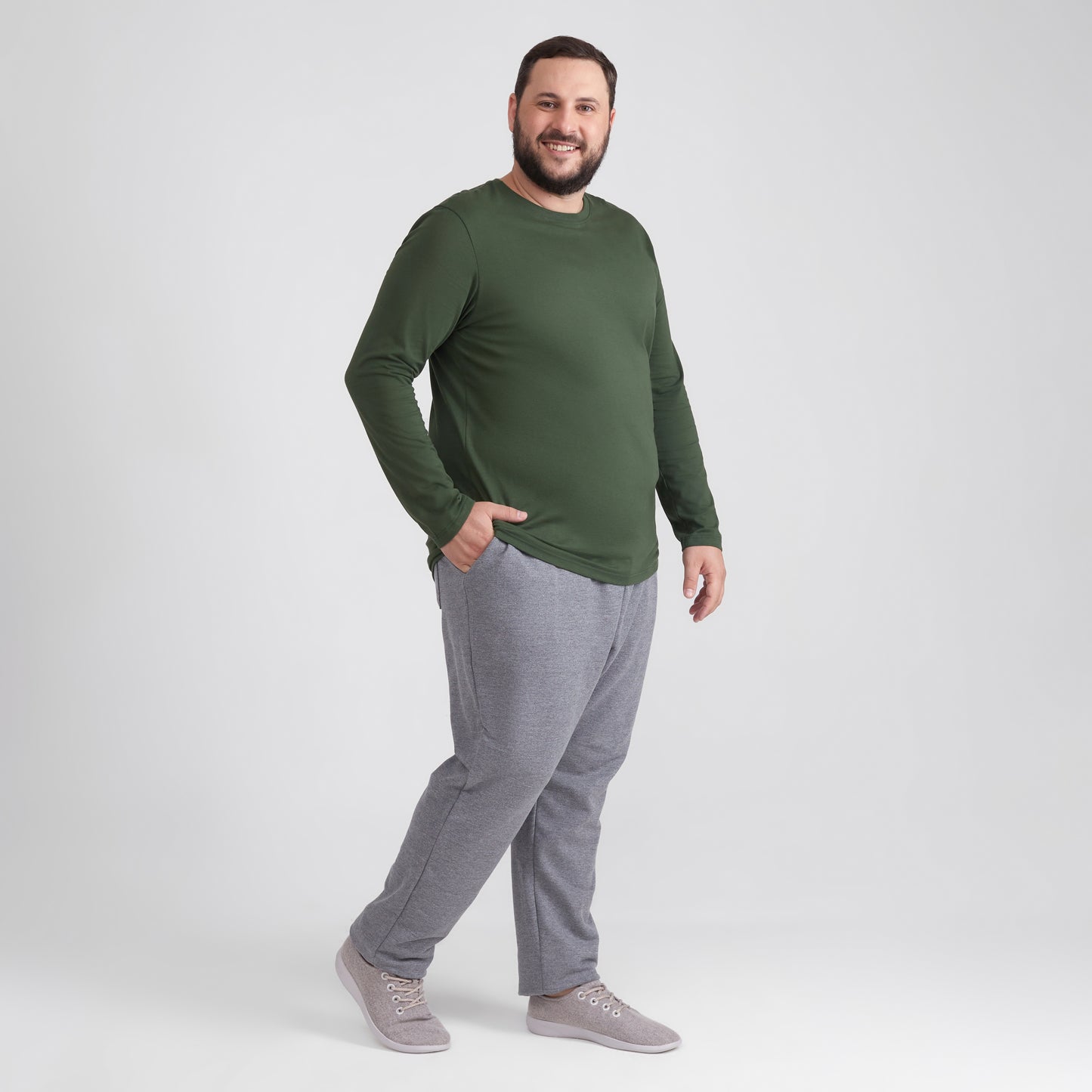 Camiseta Básica Manga Longa Plus Masculina - Verde Selva