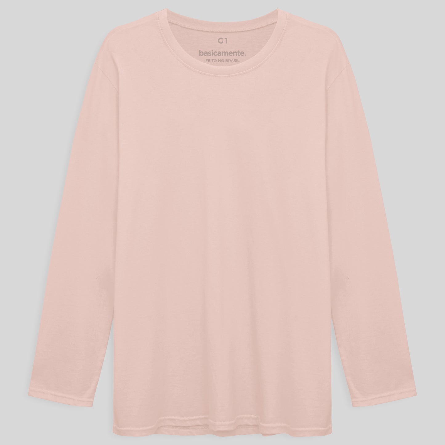 Camiseta Básica Manga Longa Plus Masculina - Rosa Pastel
