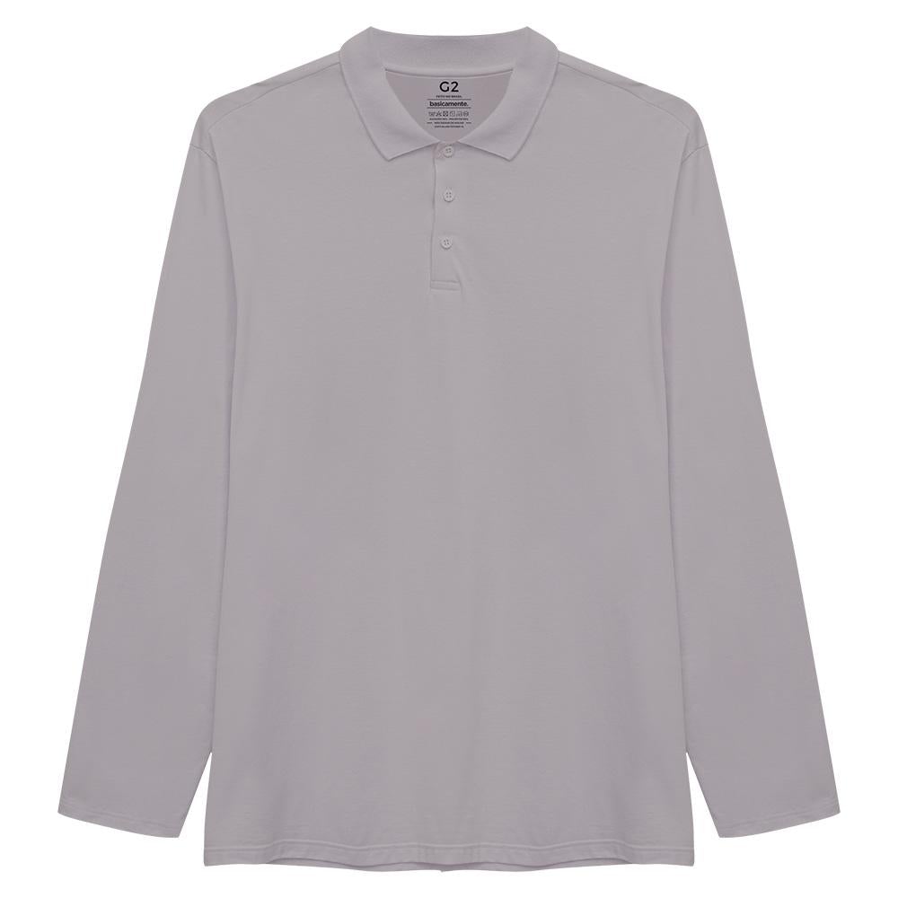 Camisa Polo Ml Plus Masculina - Cinza Areia